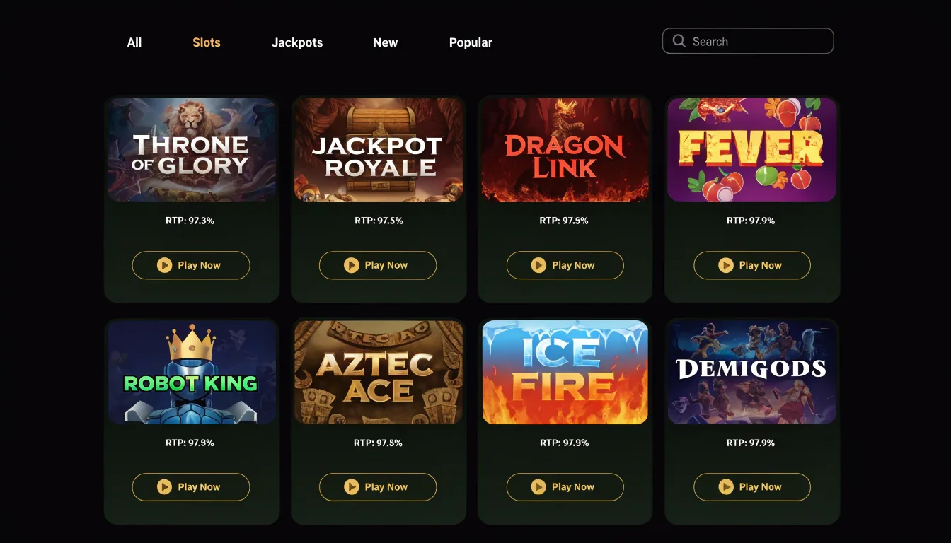 Menace Casino slots lobby — grid of 6,000+ slot games