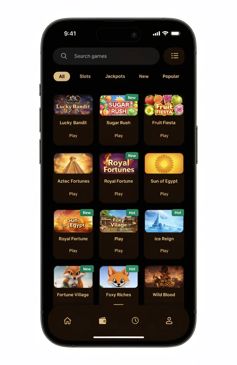 Menace Casino mobile game library in portrait view